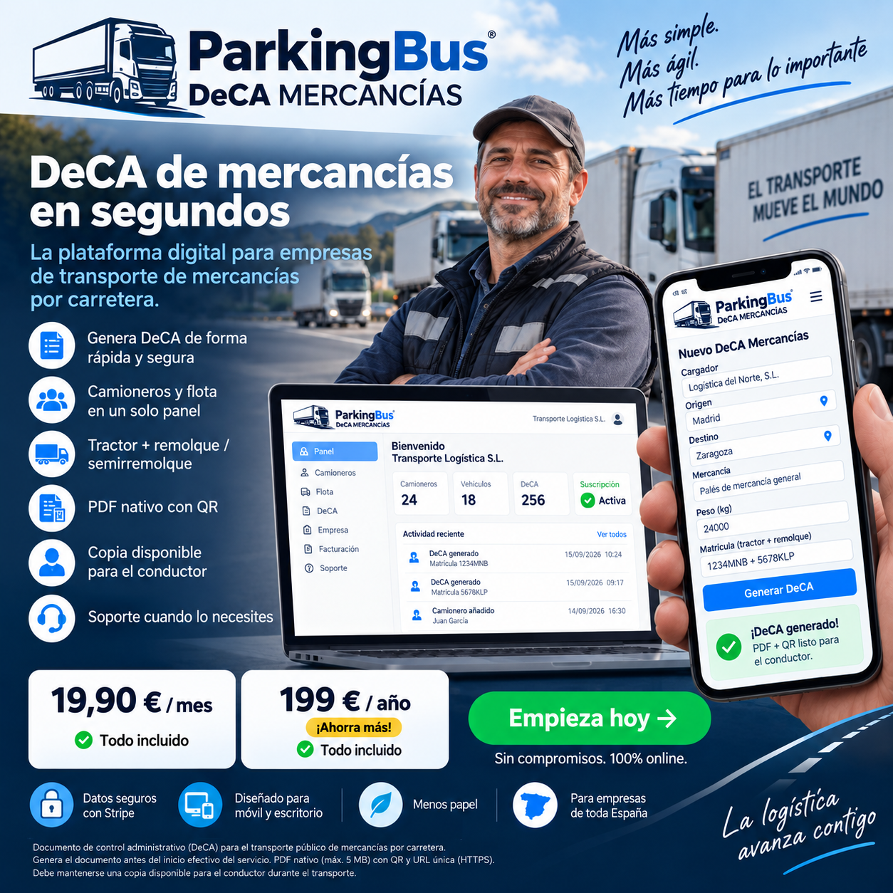 Interfaz de ParkingBus DeCA Mercancías para documento de control digital de transporte y logística